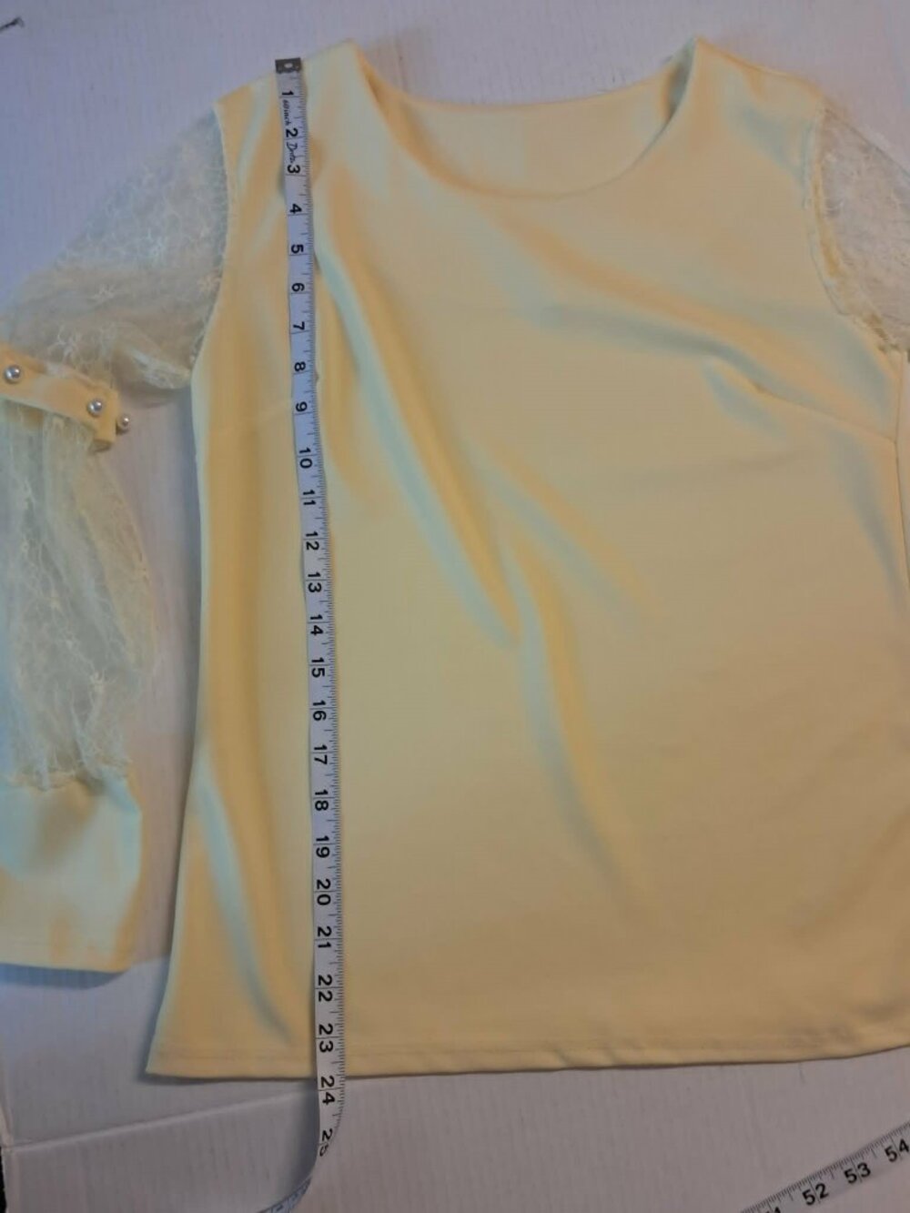 Yellow Lace Sleeve Blouse Pearl Cuff Detail Size M - Picture 8 of 8